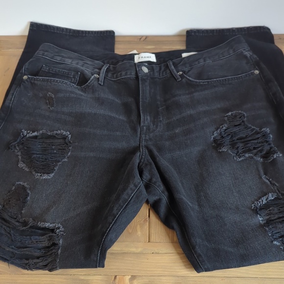Frame Men’s Black Noir Shred Slim Fit Distressed Jeans NWT - Picture 5 of 14